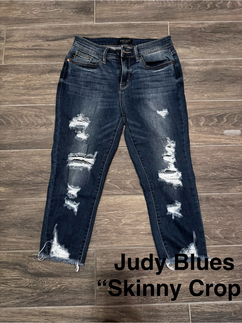 Judy Blue Washed Dark Blue Distressed Ankle Jeans